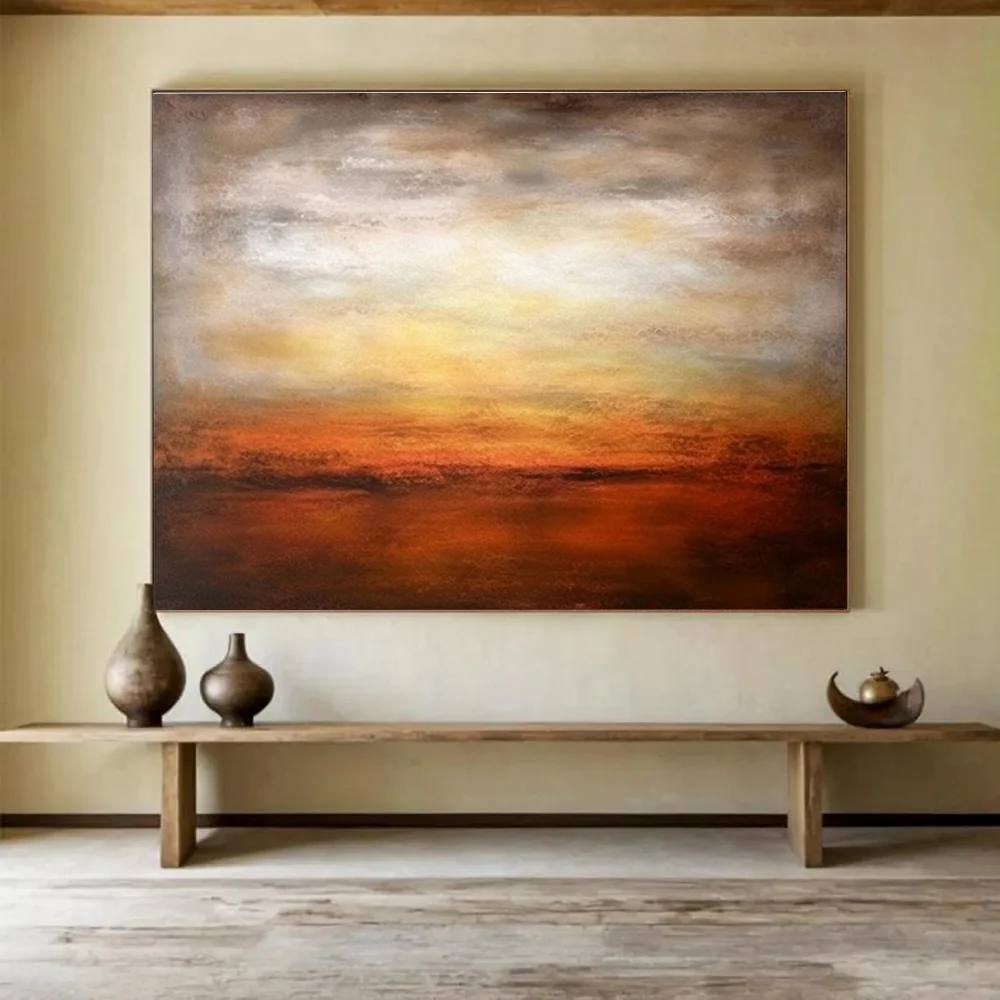Abstract Handmade Original Painting Sunset Toned Abstract Canvas QQUE9